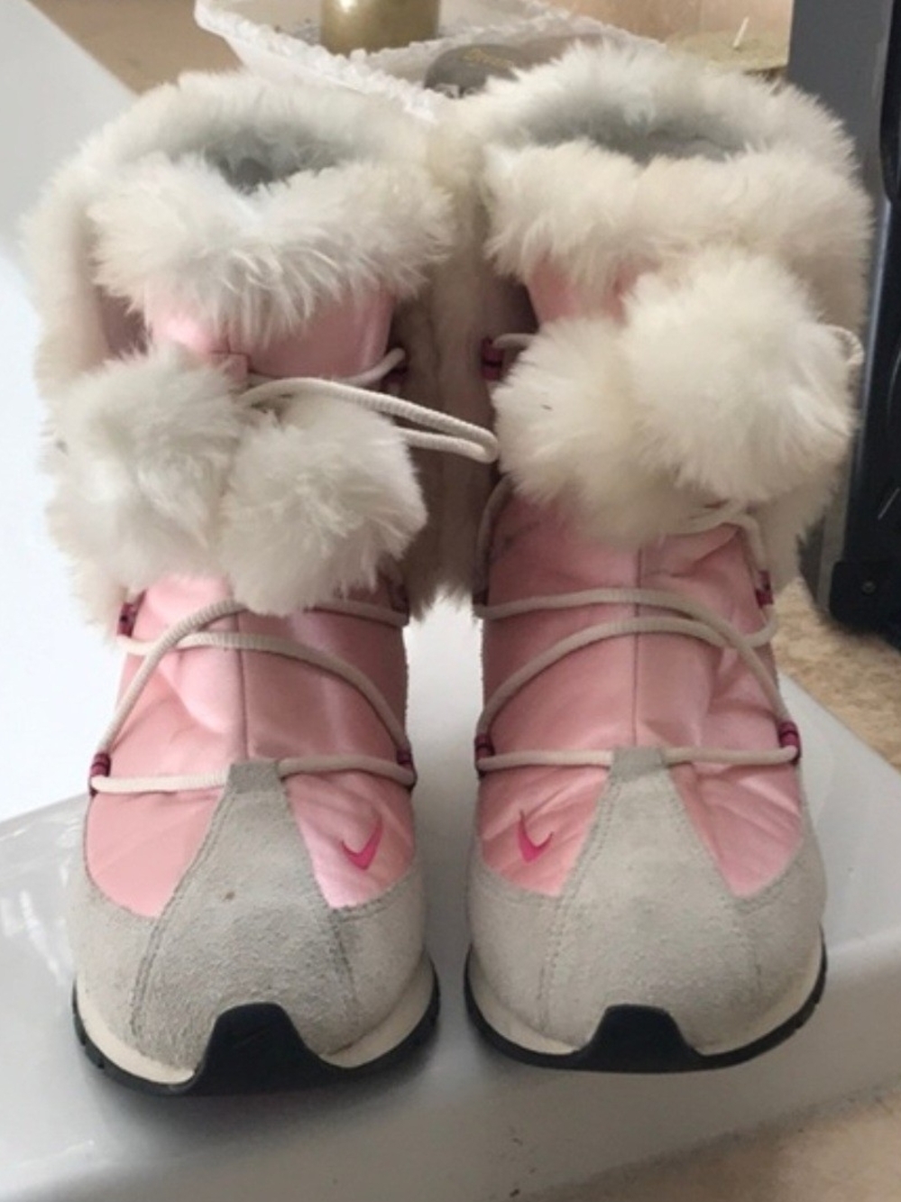 Pink Fur-Trim Winter Boots with Pom Details